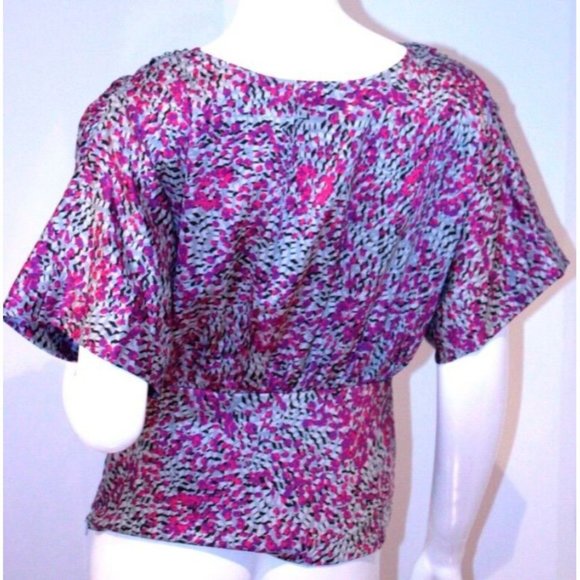 $128 CYNTHIA STEFFE Designer BLOUSE Top Gathered V-Neck Front SMOKE ( S ) - Picture 2 of 3